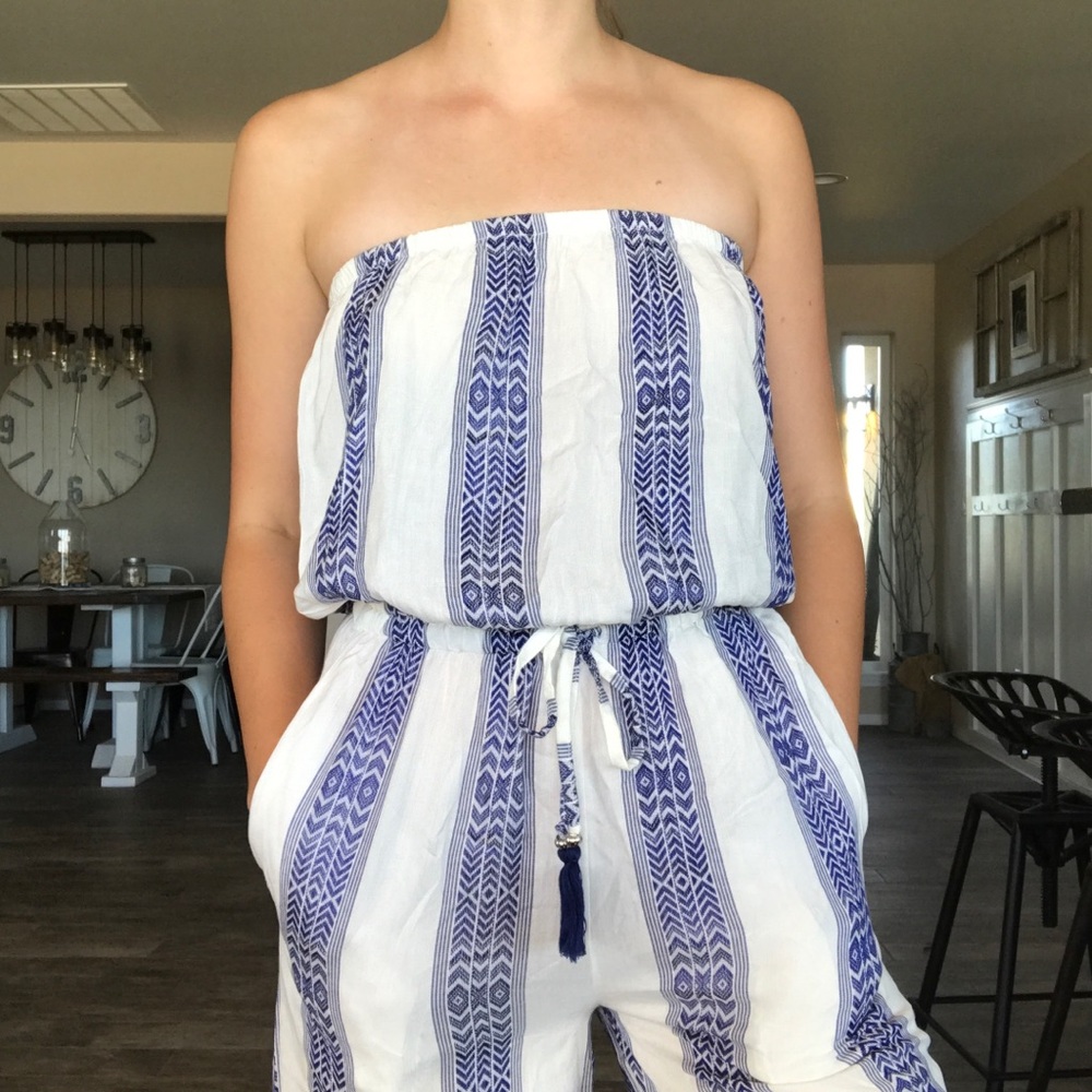 White Strapless Flowy Jumpsuit